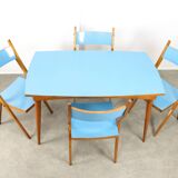 Mid-century Italian Wooden Dining Set of 5 in Blue
