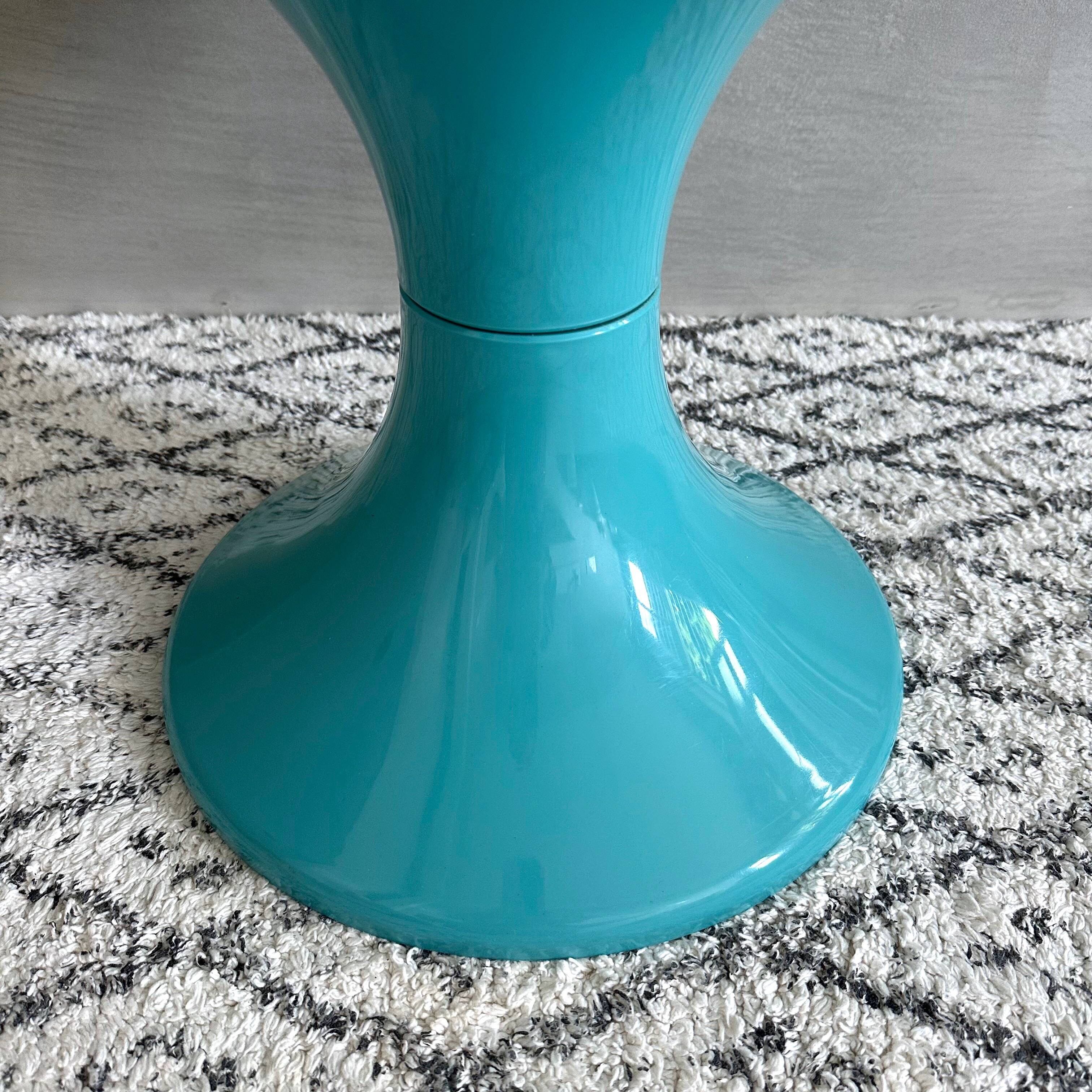 70s stool turquoise, tulip stool plastic, side table, mid-century interior