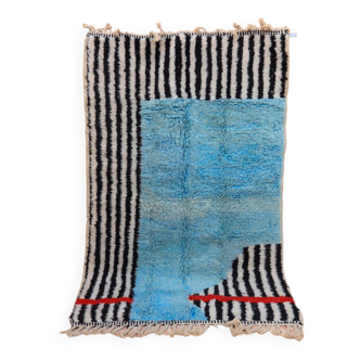 Modern striped blue Moroccan Berber rug