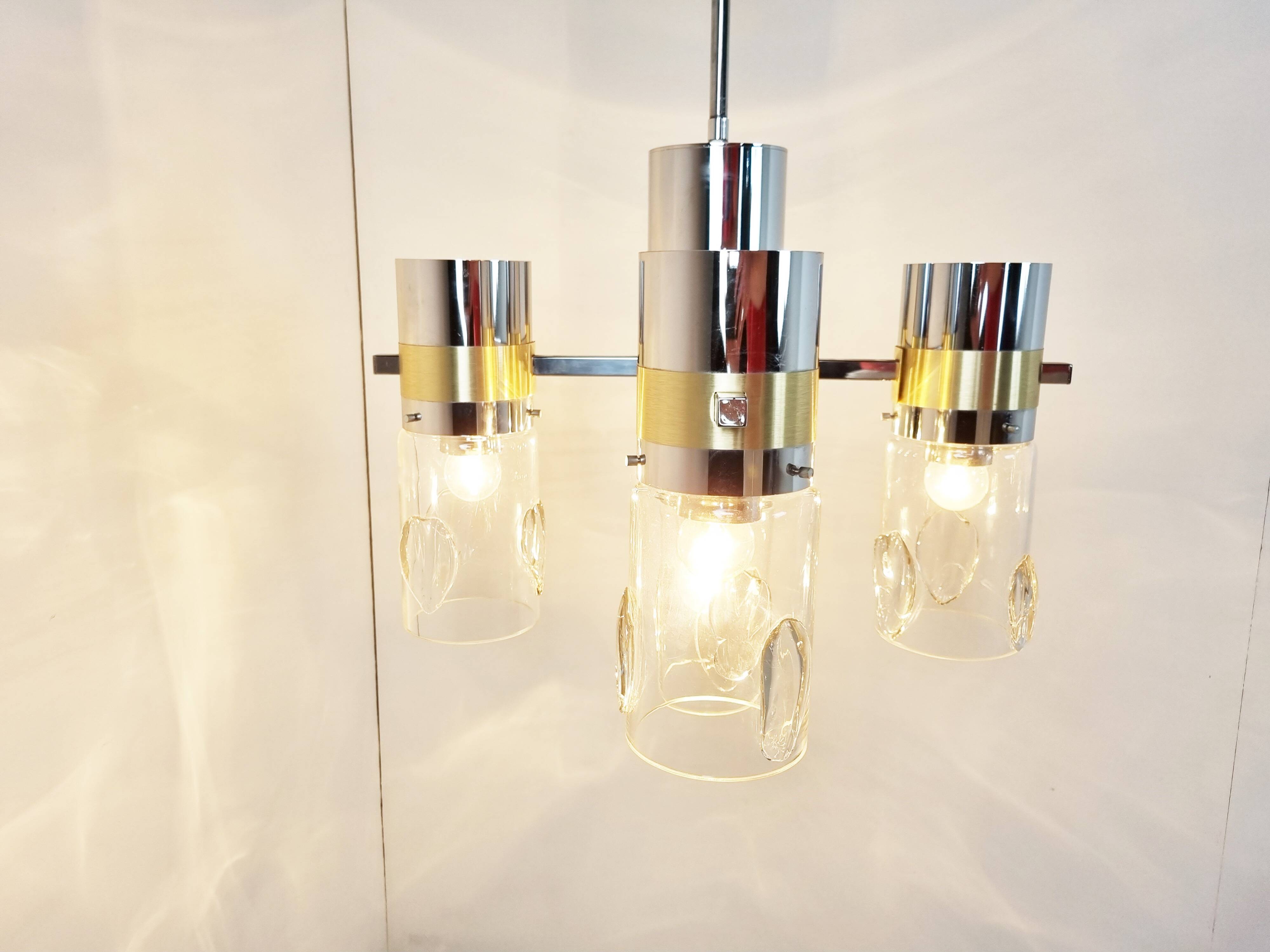 Vintage italian glass and chrome chandelier, 1970s