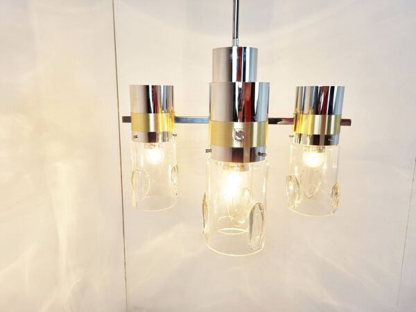Lustre vintage italien en verre et chrome, années 1970