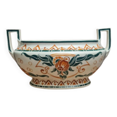 Art Deco Jardinière Moulin des Loups Orchies – stylised green & terracotta decoration – double handle