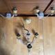 Chandelier + pair of wall lights in the old style jules leleu gilded + perspex plexi