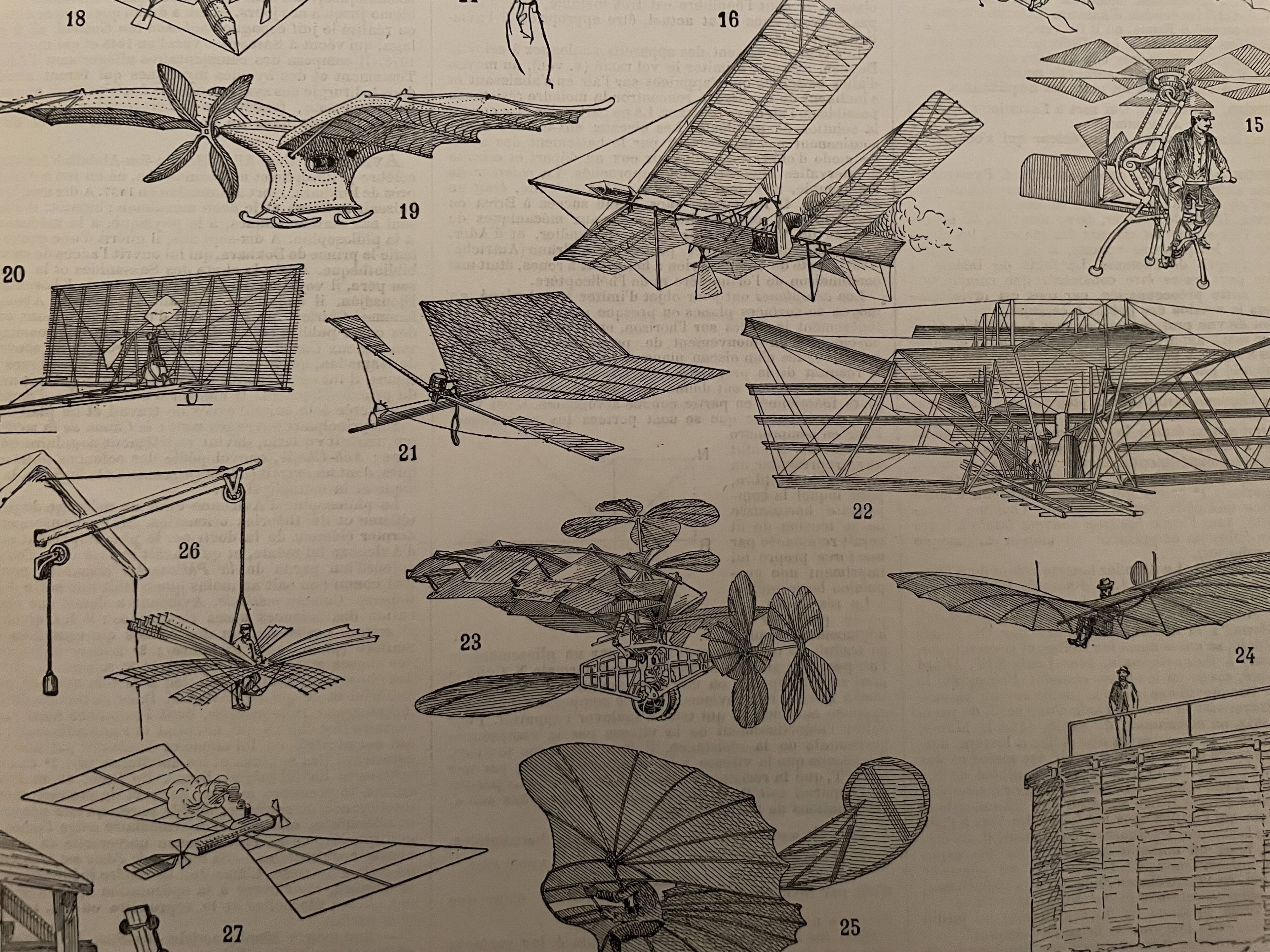 Lithographie gravure sur l'aviation de 1897