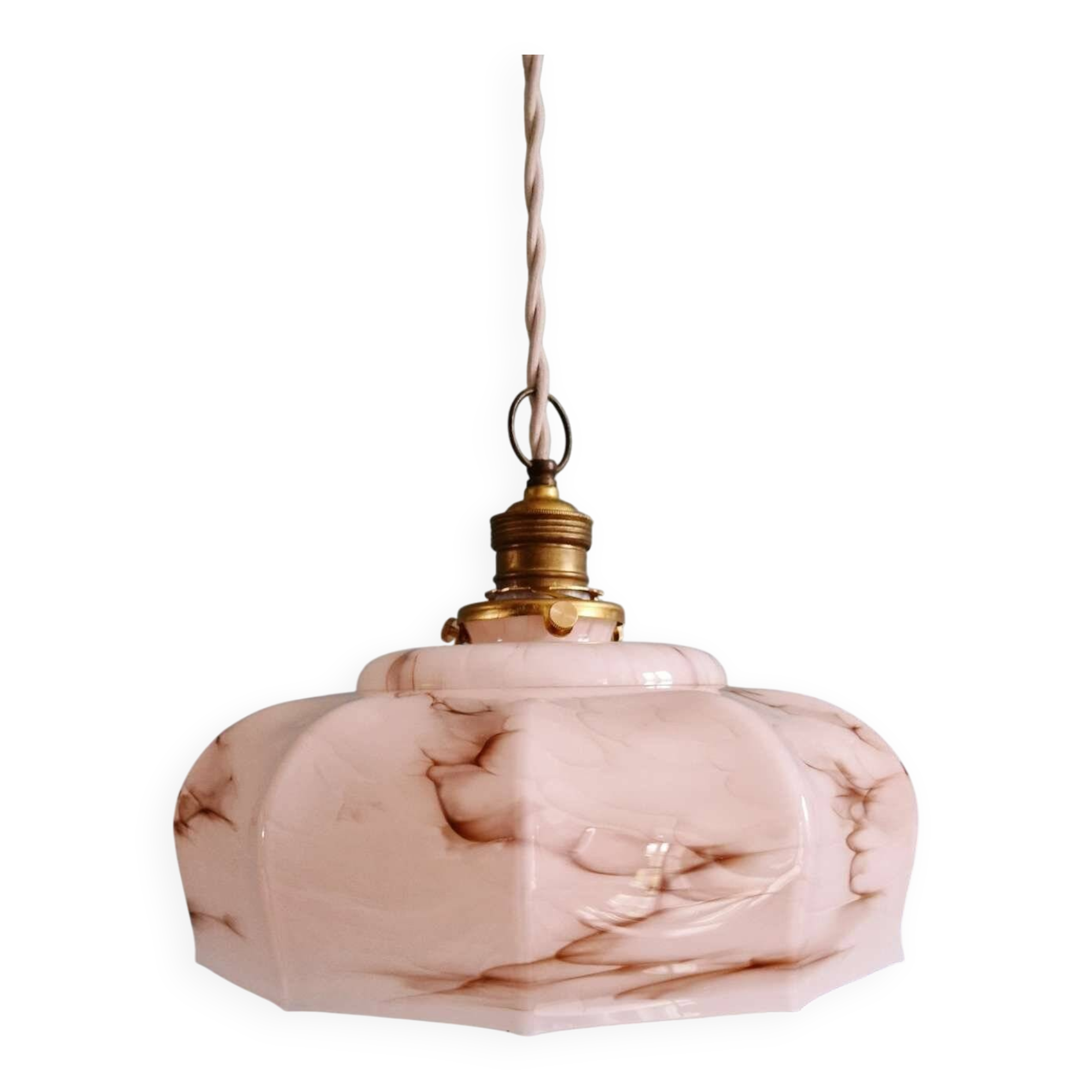 Art Deco pendant light in pink marbled opaline, Scailmont, 1920-30