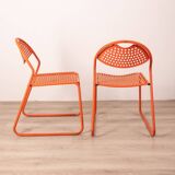 Pair of vintage red garden chairs from the 70s, italian design