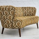 Canapé danois 2 places "banana", état d'origine, tissu d'ameublement run/beige, bois de hêtre, années 1960,