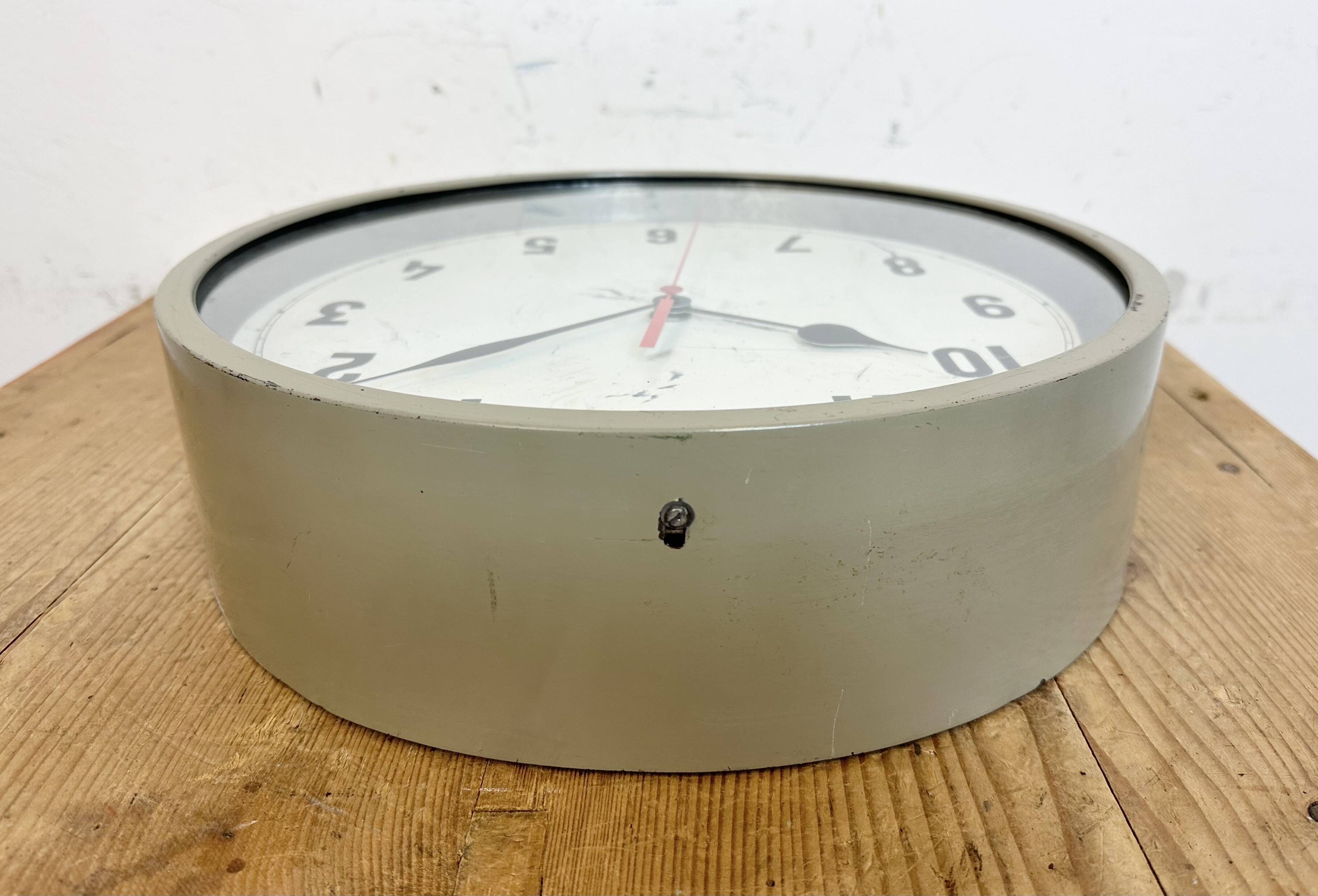 Grey Industrial Factory Wall Clock, 1950s