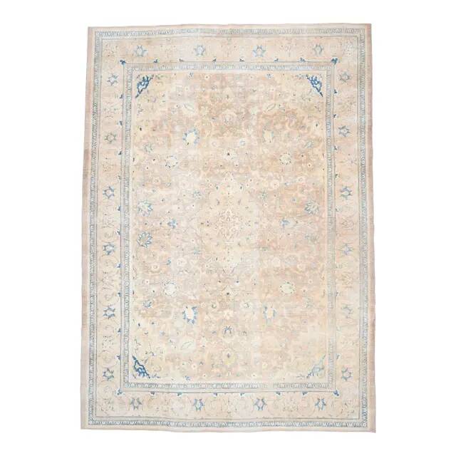 1970s Vintage Persian Handmade Wool Cotton Yellow Area Rug 280x381