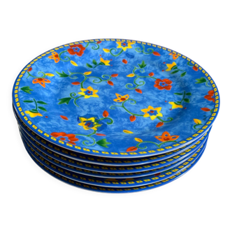 6 flat plates vintage blue/flowers 19,5cm