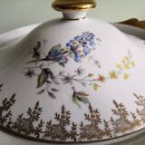 Limoges porcelain soup tureen Mehun sur Yevre Cher flower and gold decoration