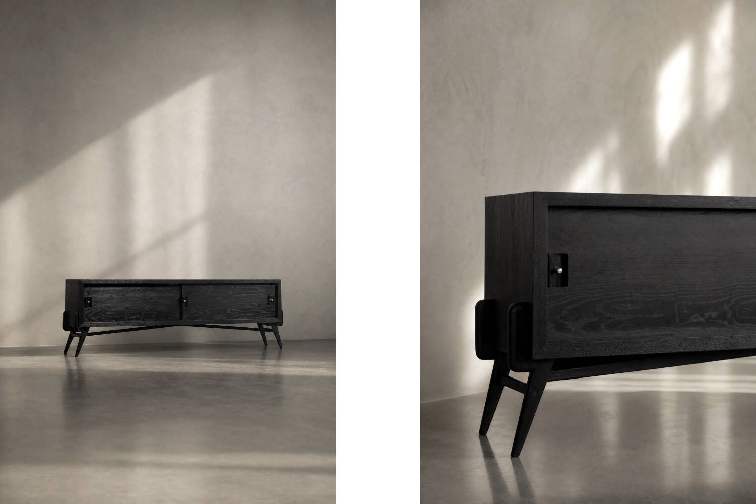 Mid-Century Modern Scandinavian Dark Oak Sideboard with Metal Handles