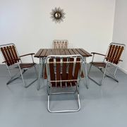 Vintage folding garden set table 4 chairs wood and metal 1960