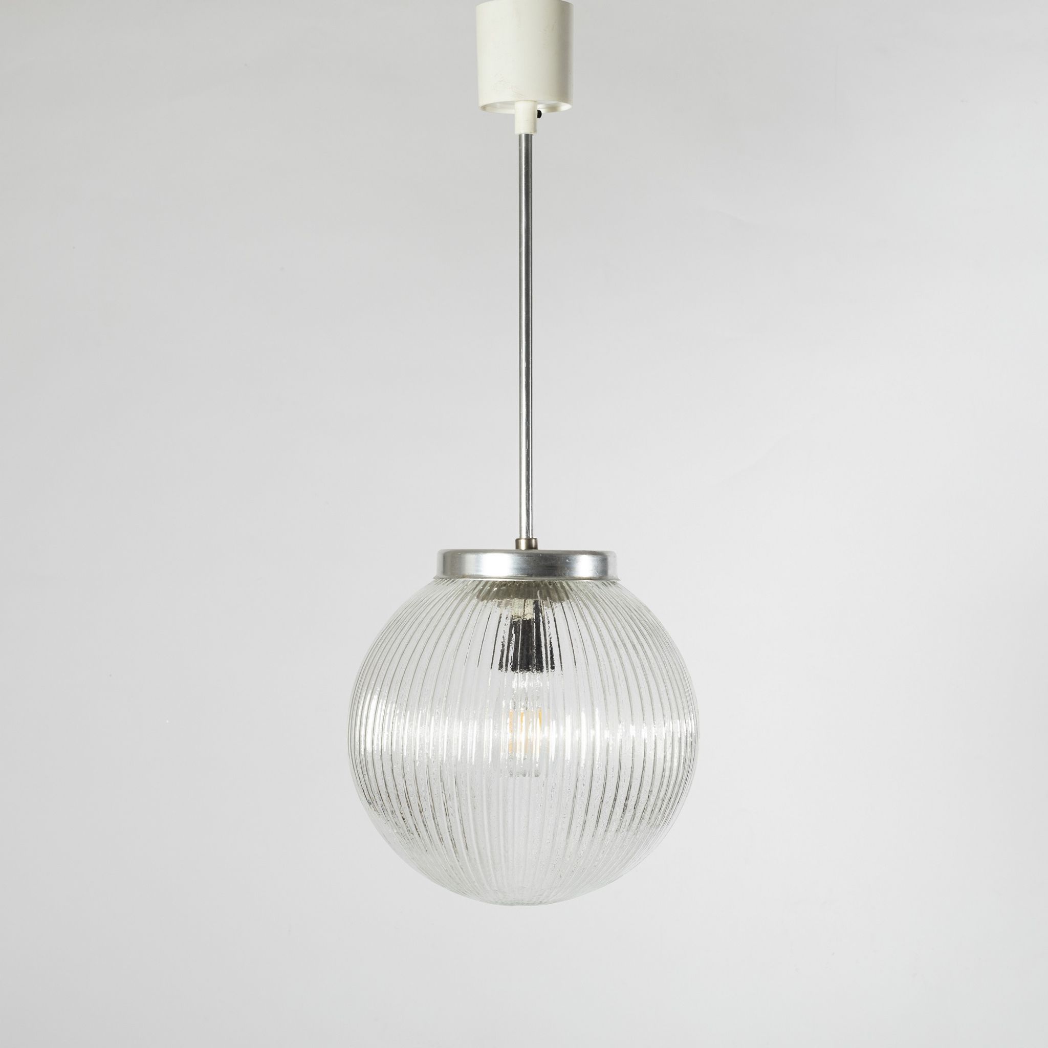 Ribbed clear glass pendant lamp, Czechoslovakia, 1970s