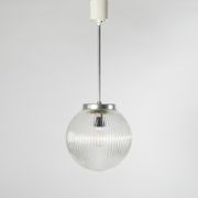 Ribbed clear glass pendant lamp, Czechoslovakia, 1970s