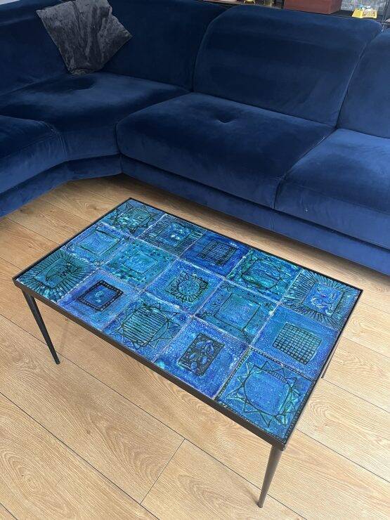 Blue ceramic coffee table by Robert & Jean CLOUTIER circa 1960