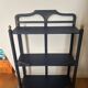 Small vintage shelf reimagined in midnight blue & gold, curiosity cabinet.
