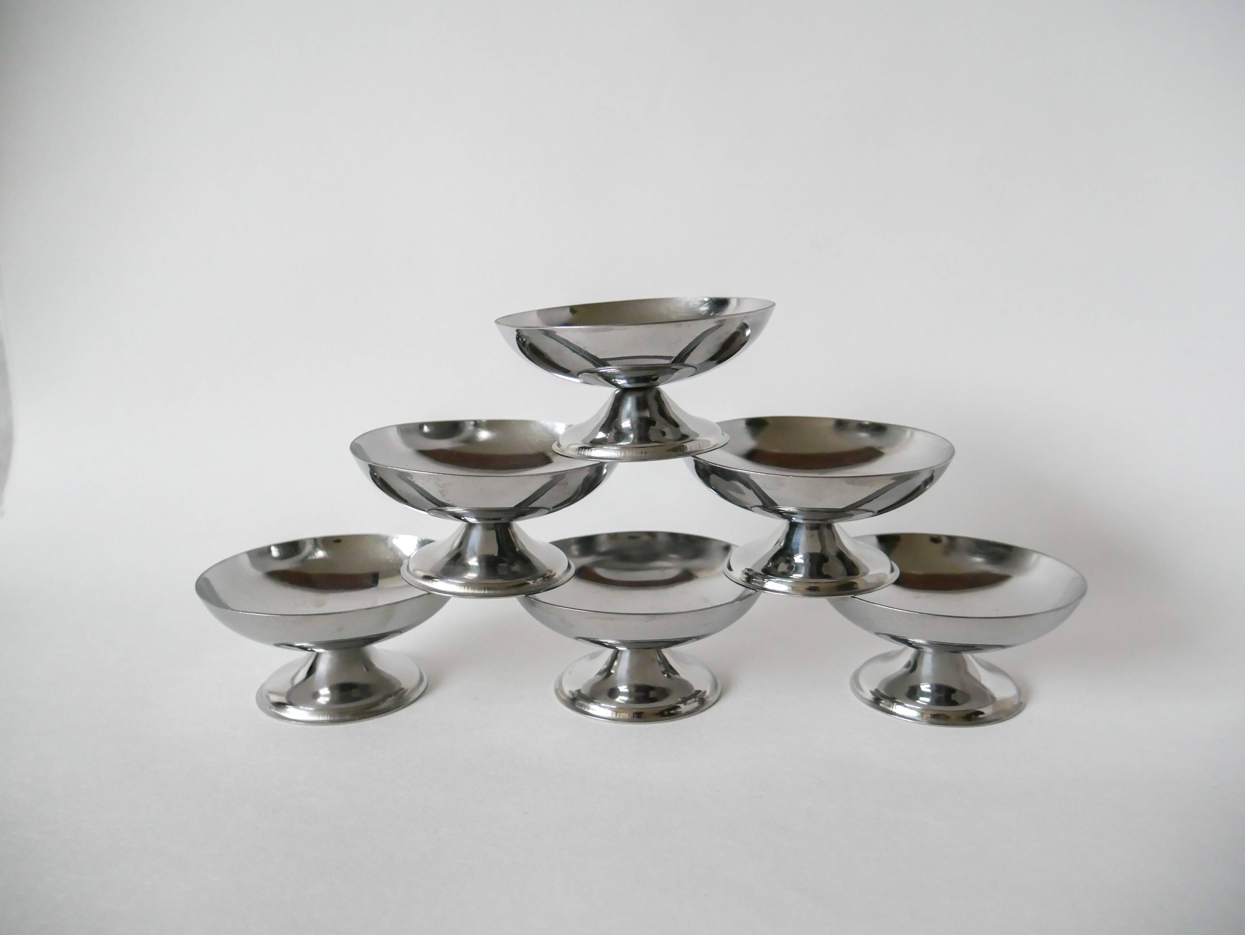 set of 6 designer stainless steel bowls 1970 9 x 5 cm
