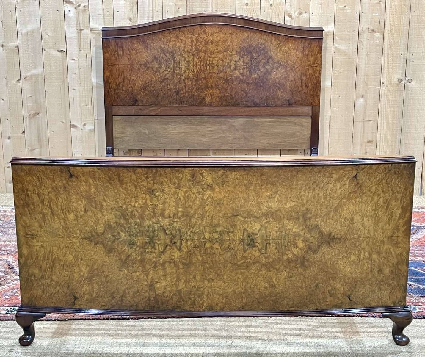 1930s English burl walnut bed