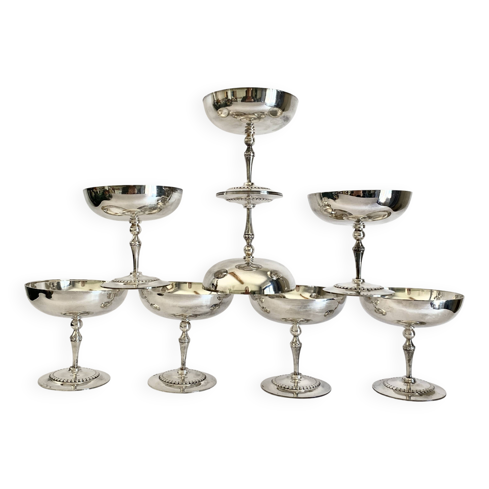 8 silver metal ice cream cups with punches