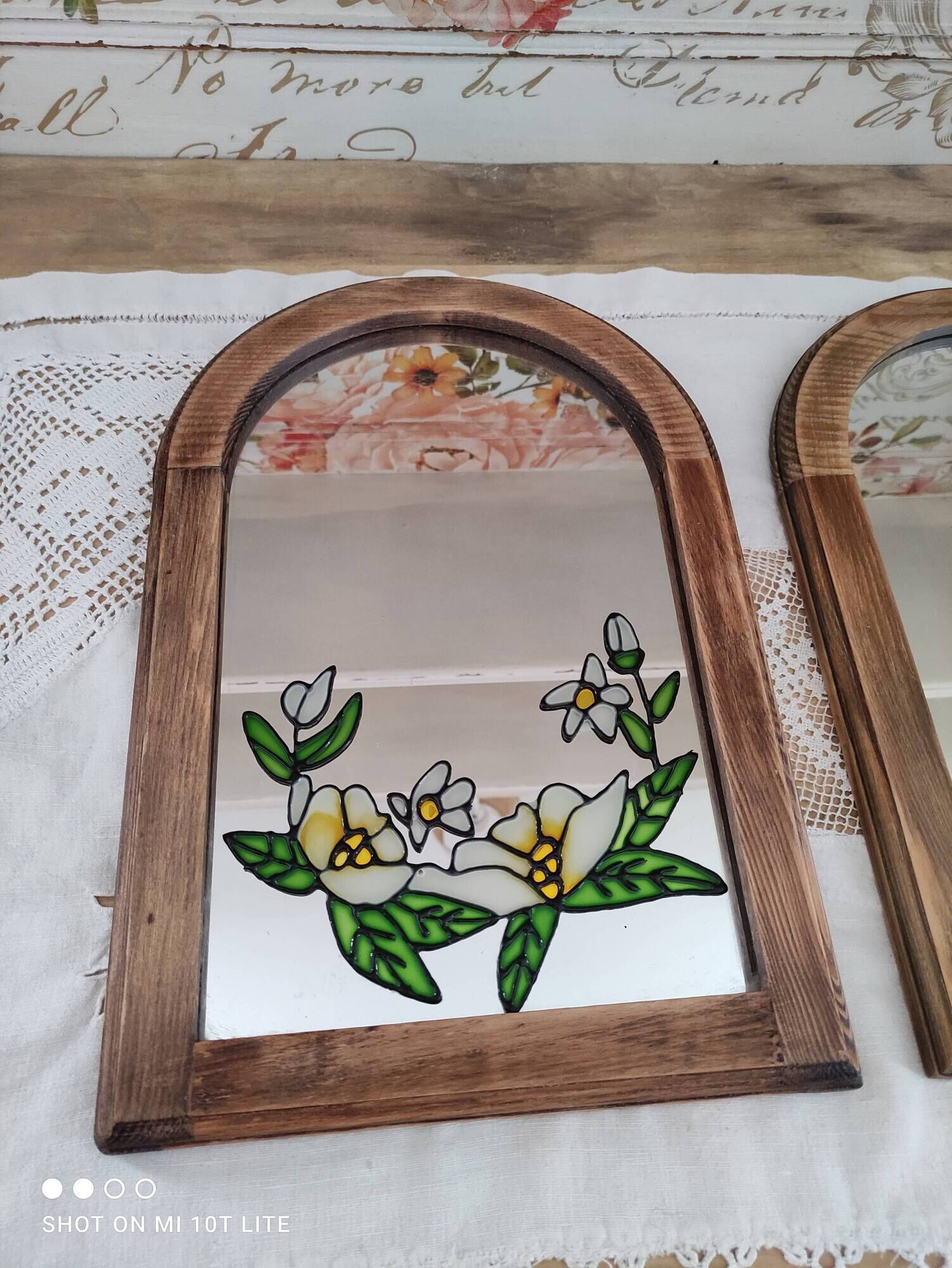 Set of 2 vintage mirrors in light brown wood Art Nouveau style