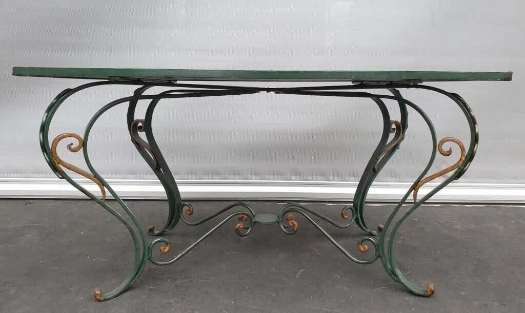 Neo-classical green laqué iron and gold mirror tray 1940
