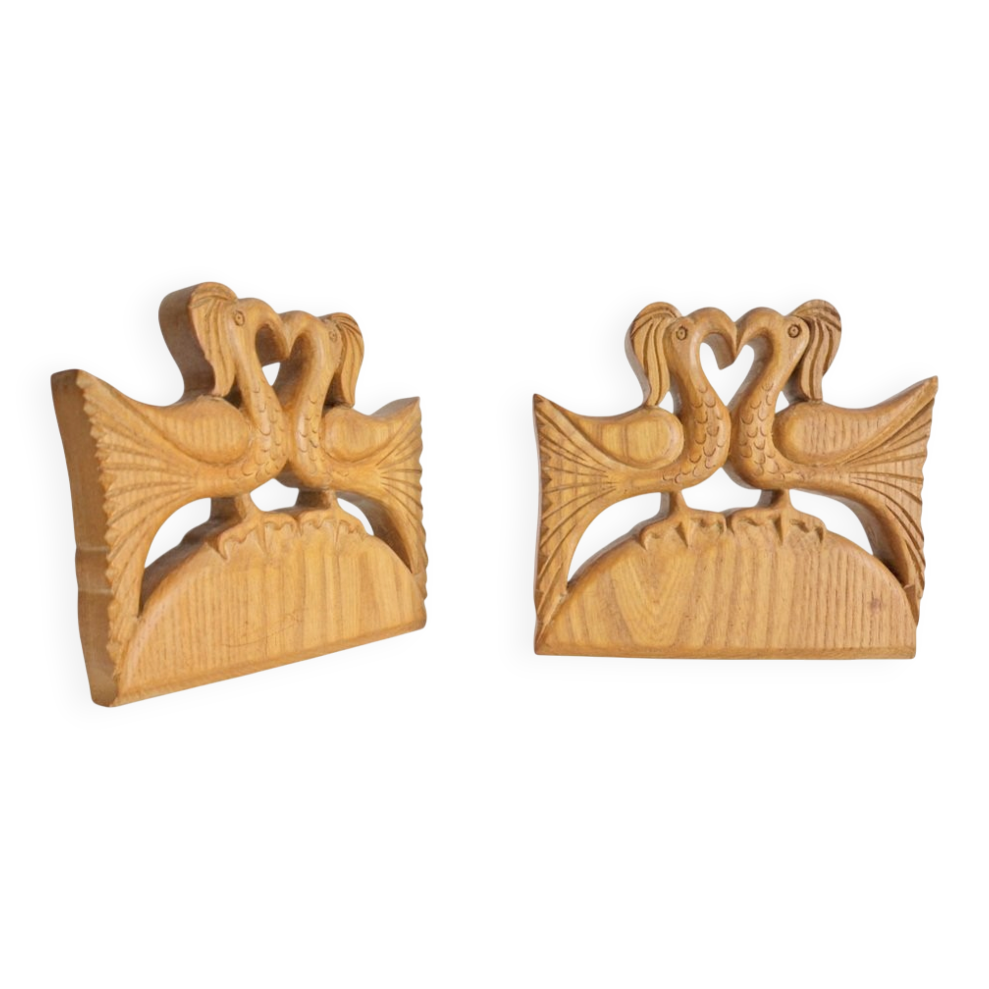 Vintage Wood Bird Handmade Bookends, Set of 2