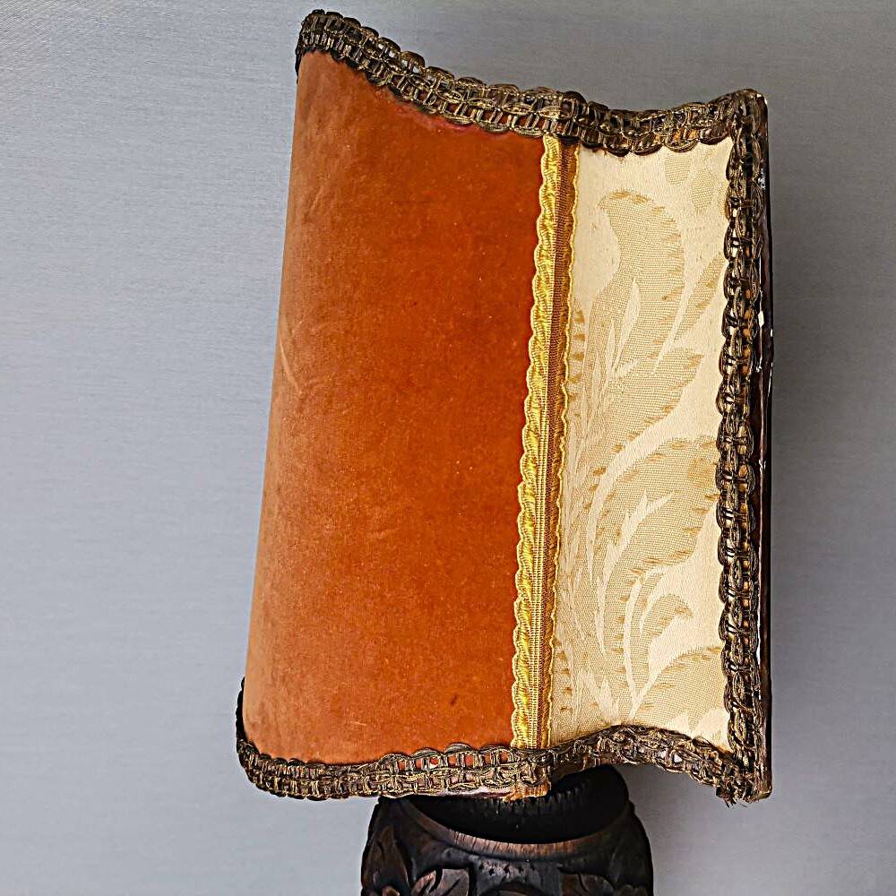 Large Carved Wood Half Shade Table Lamp
