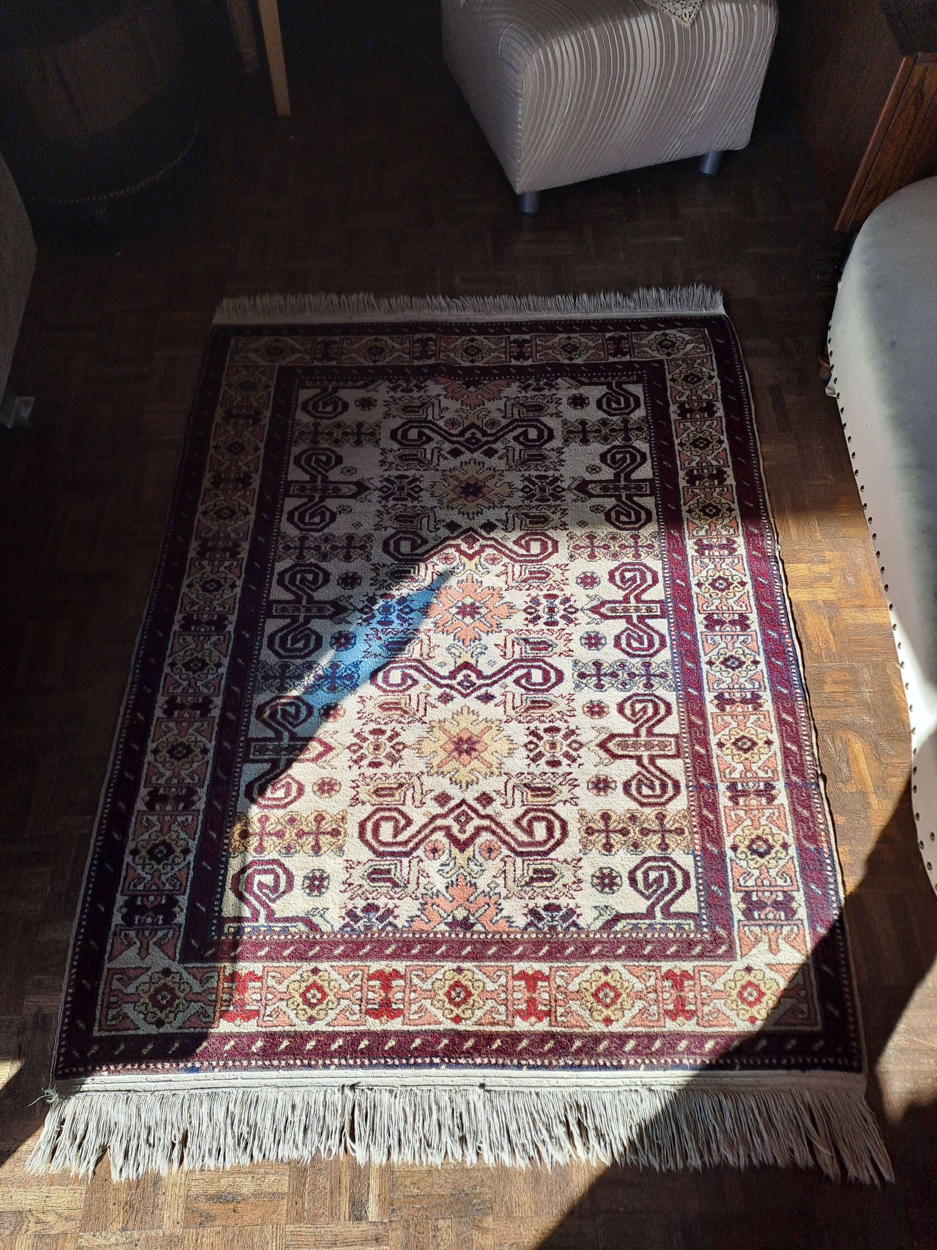 Shirvan urss oriental rug wool handmade rectangular 1940 burgundy and ecru with fringes 100% wool