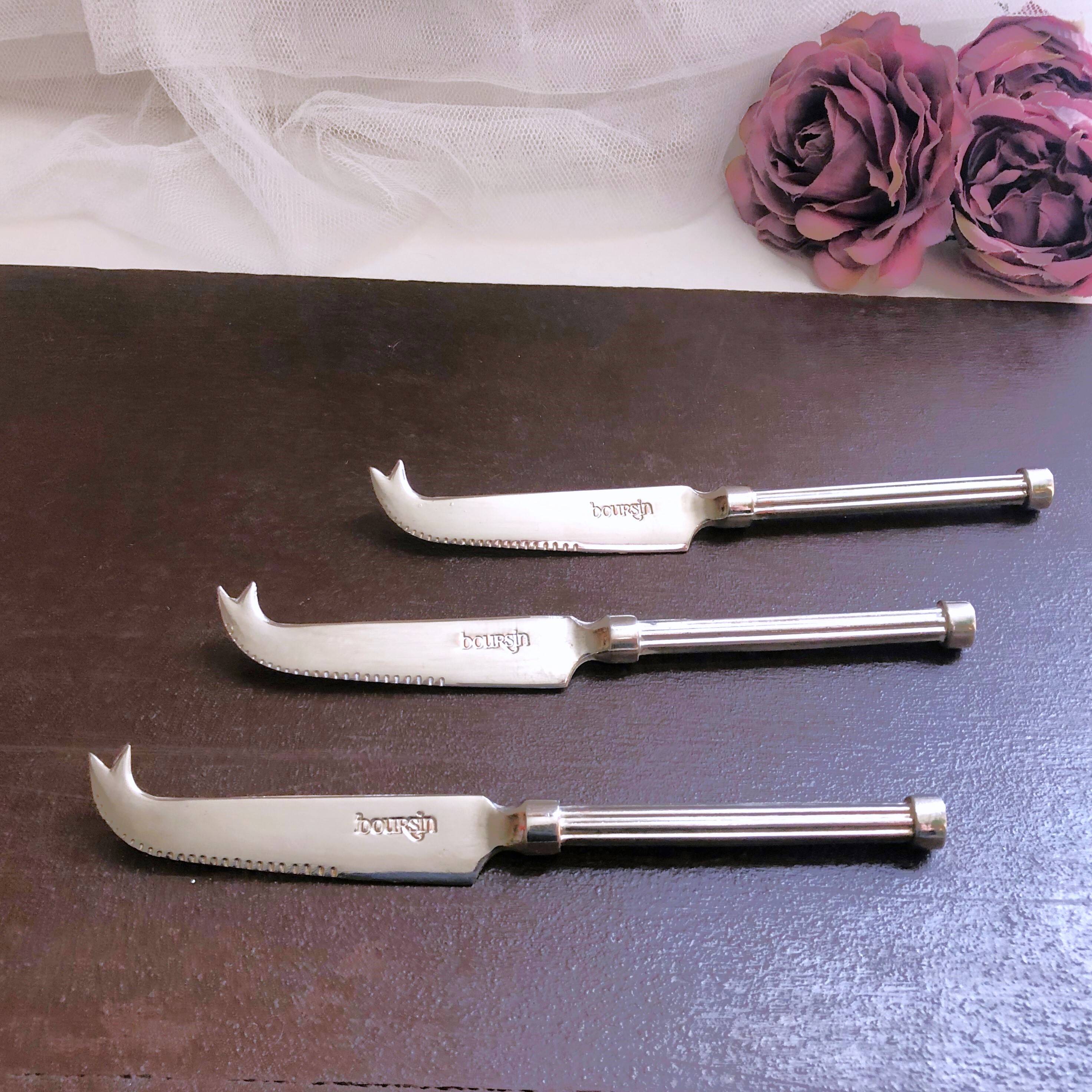 Lot de 3 petits couteaux à fromage métal argenté