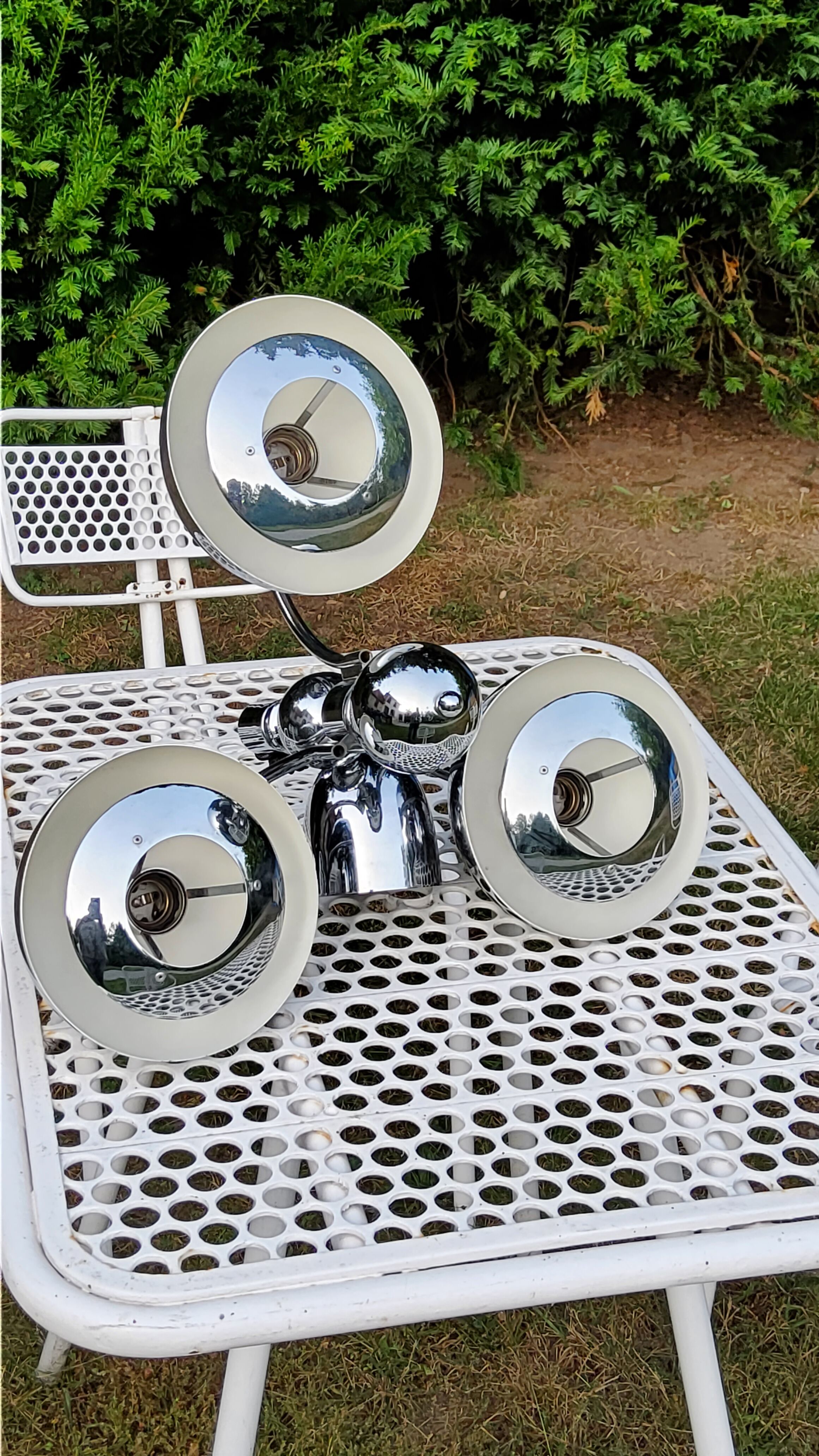 Italian design chandelier in chrome metal 3 lights Rolly 1973