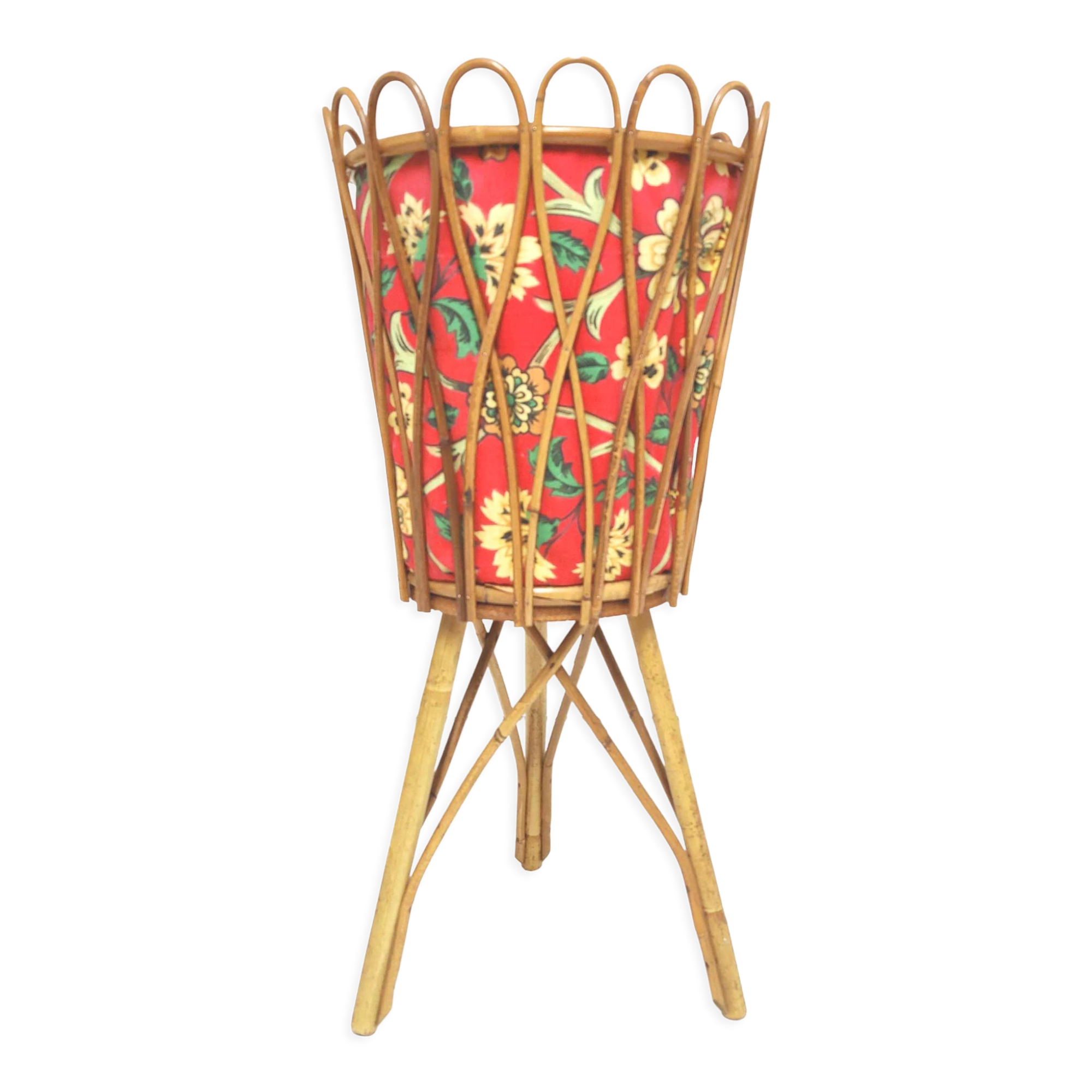 Rattan and floral fabric basket worker