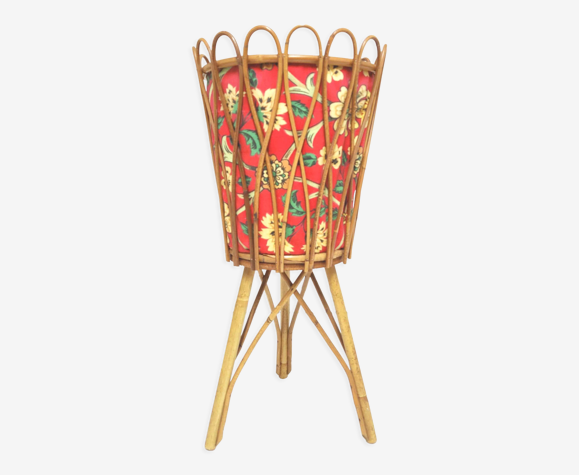 Travailleuse corbeille en rotin et tissu floral