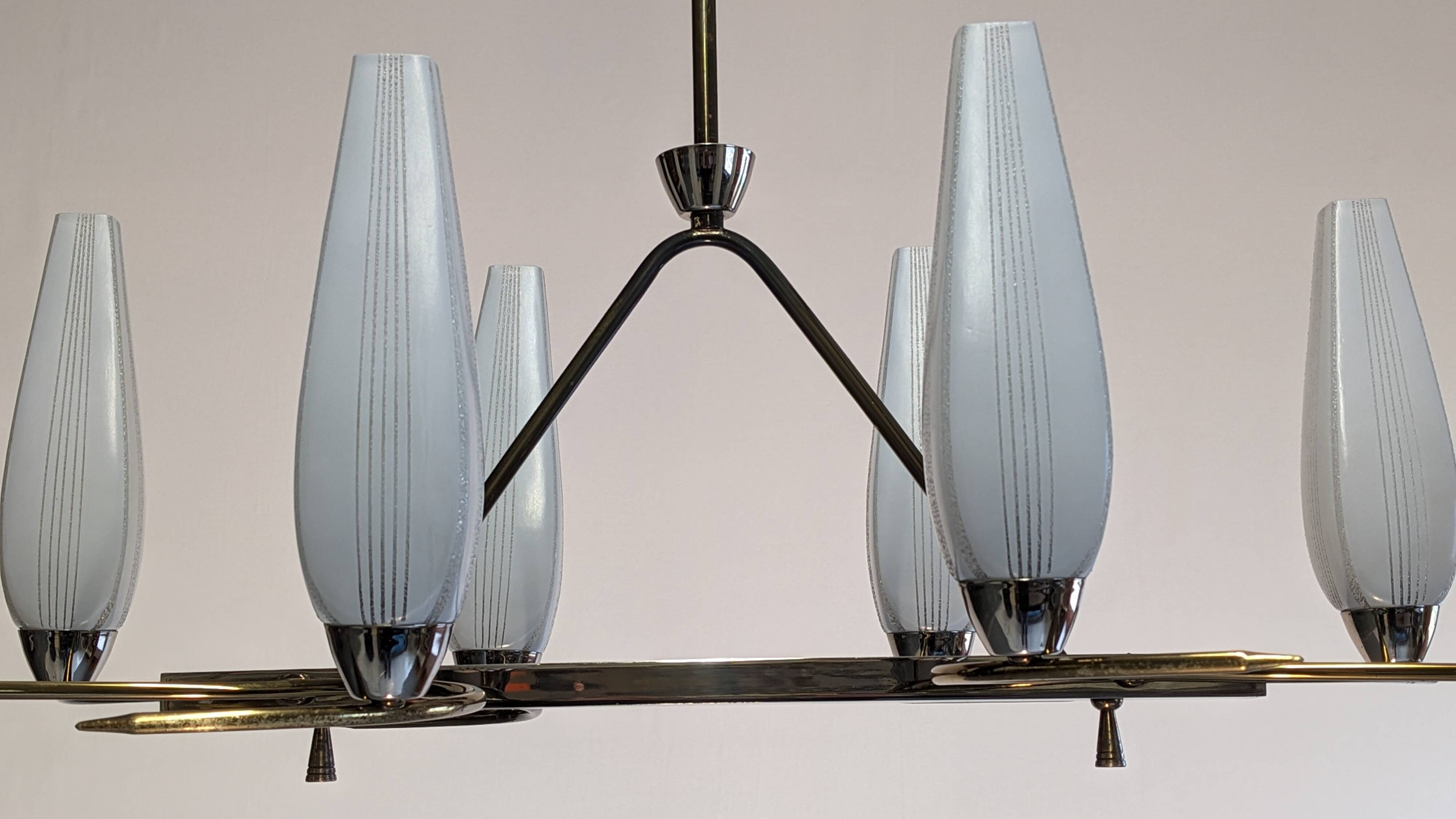 8-light brass chandelier, 50s-60s