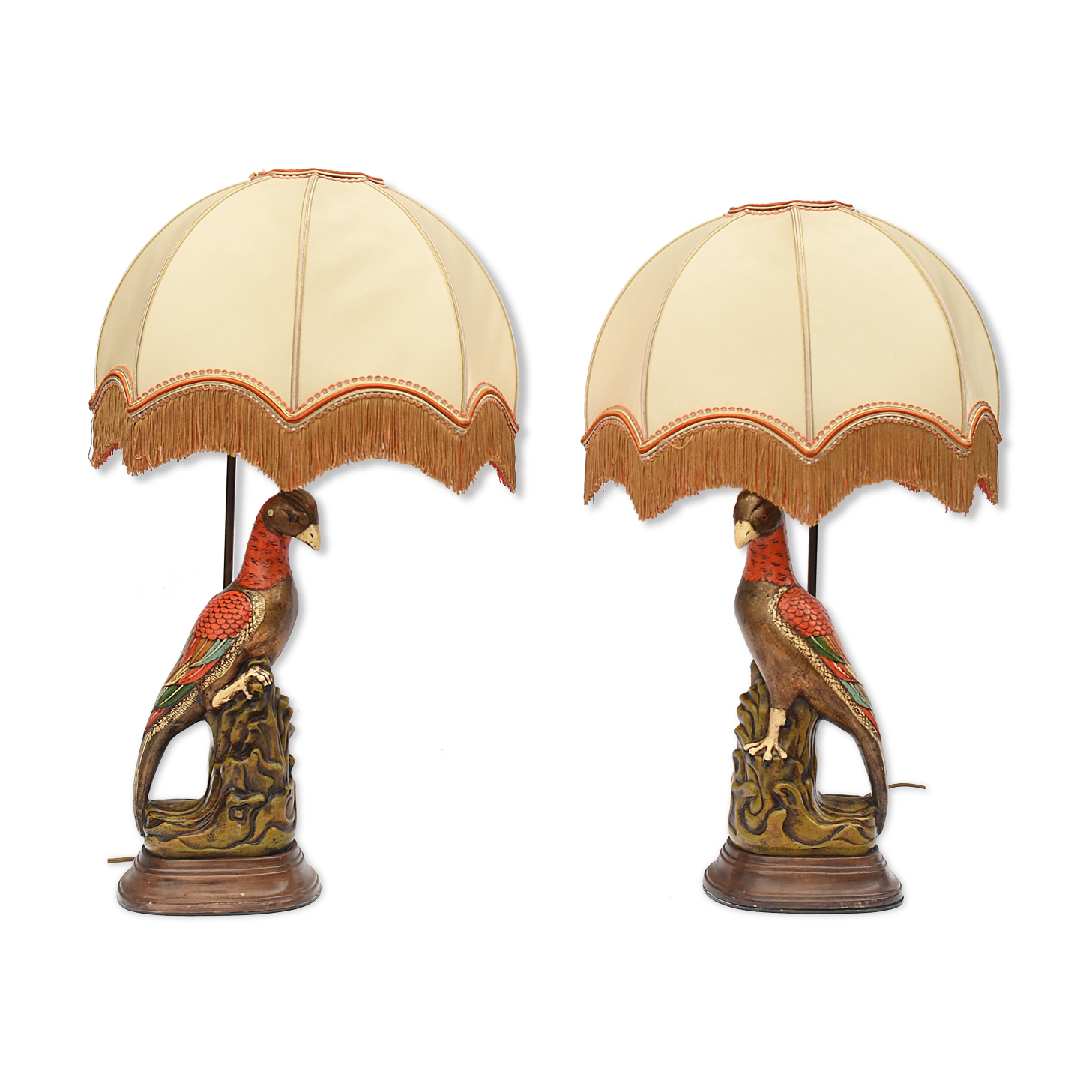 Pair of ceramic parrot lamps