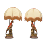 Pair of ceramic parrot lamps