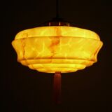 Art Deco rod pendant lamp with marbled glass shade, Germany 1930s