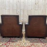 Paire de fauteuils Club en cuir usés