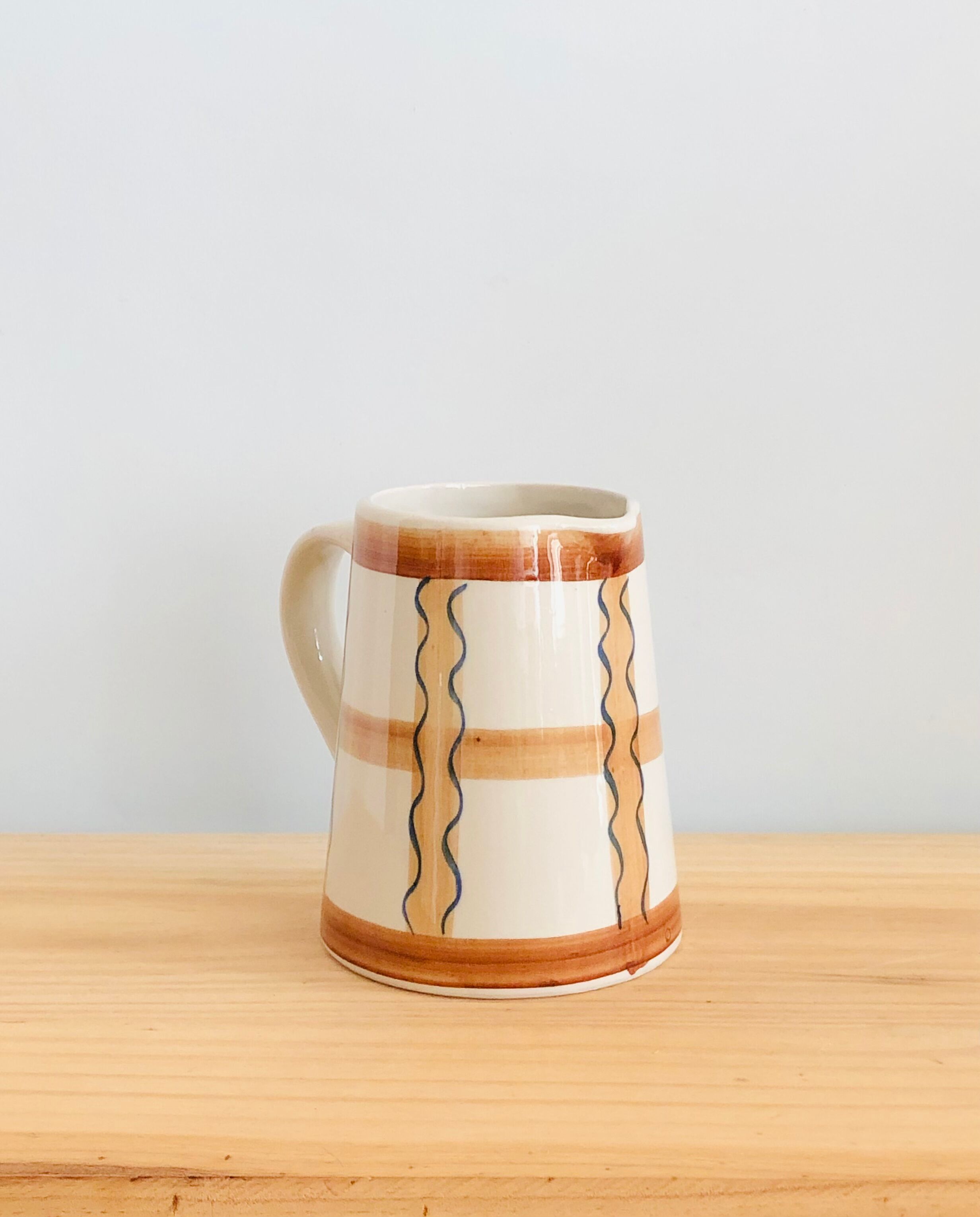 Vintage graphic pitcher in hand-painted ceramic