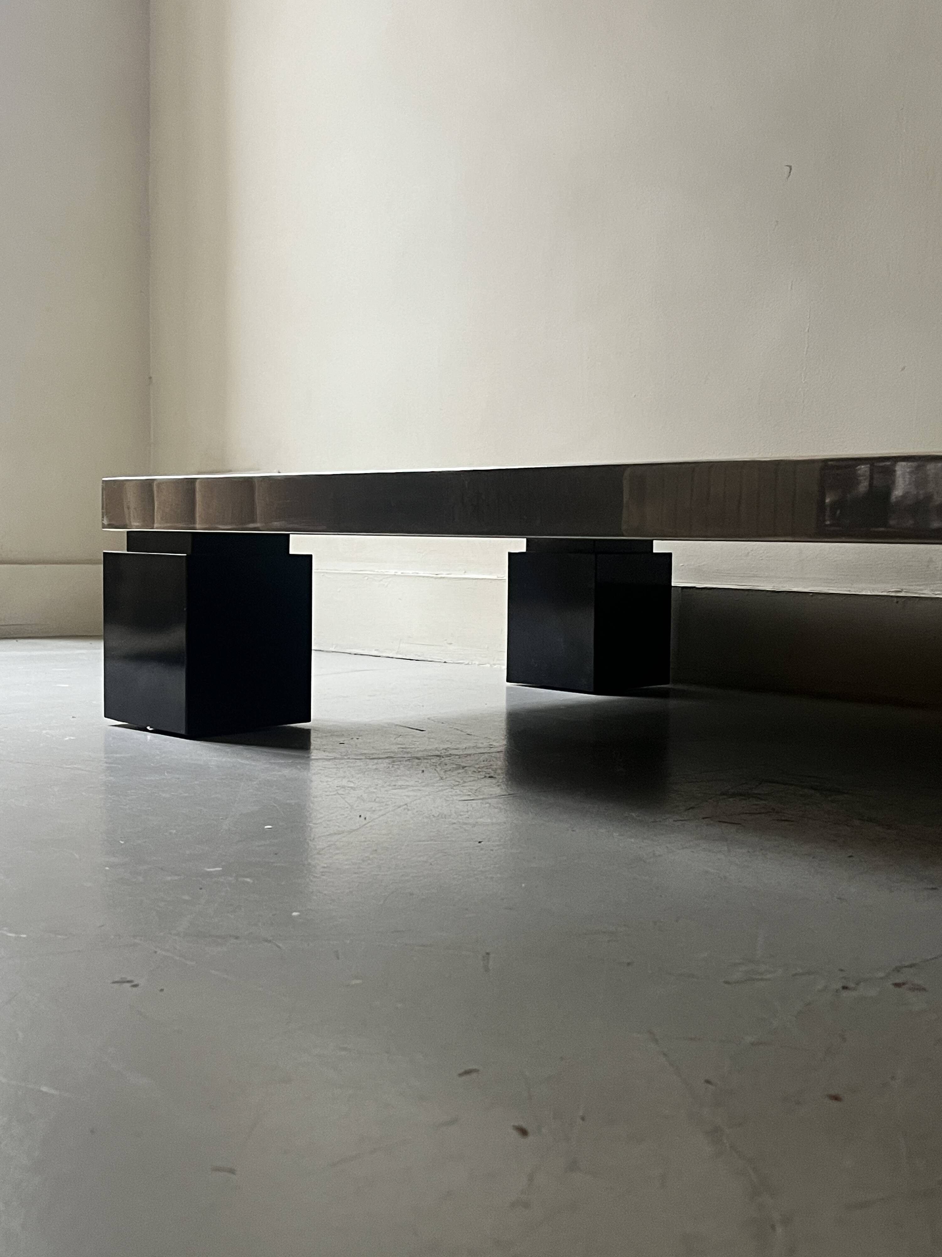 Black & brushed chrome coffee table in the style of Willy Rizzo, design 1970