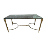 Coffee table in gilded brass and veined green marble