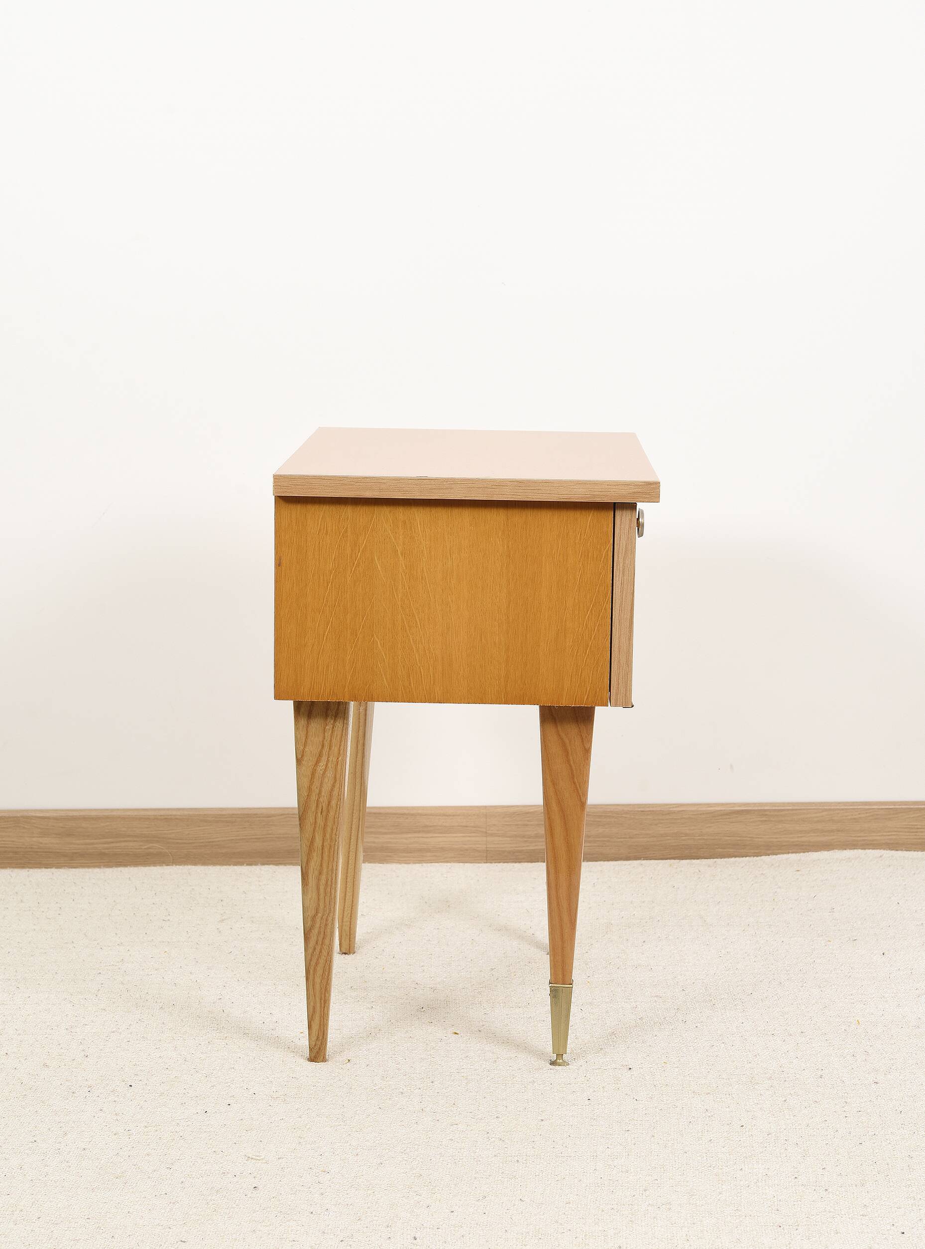Vintage bedside table in blond oak
