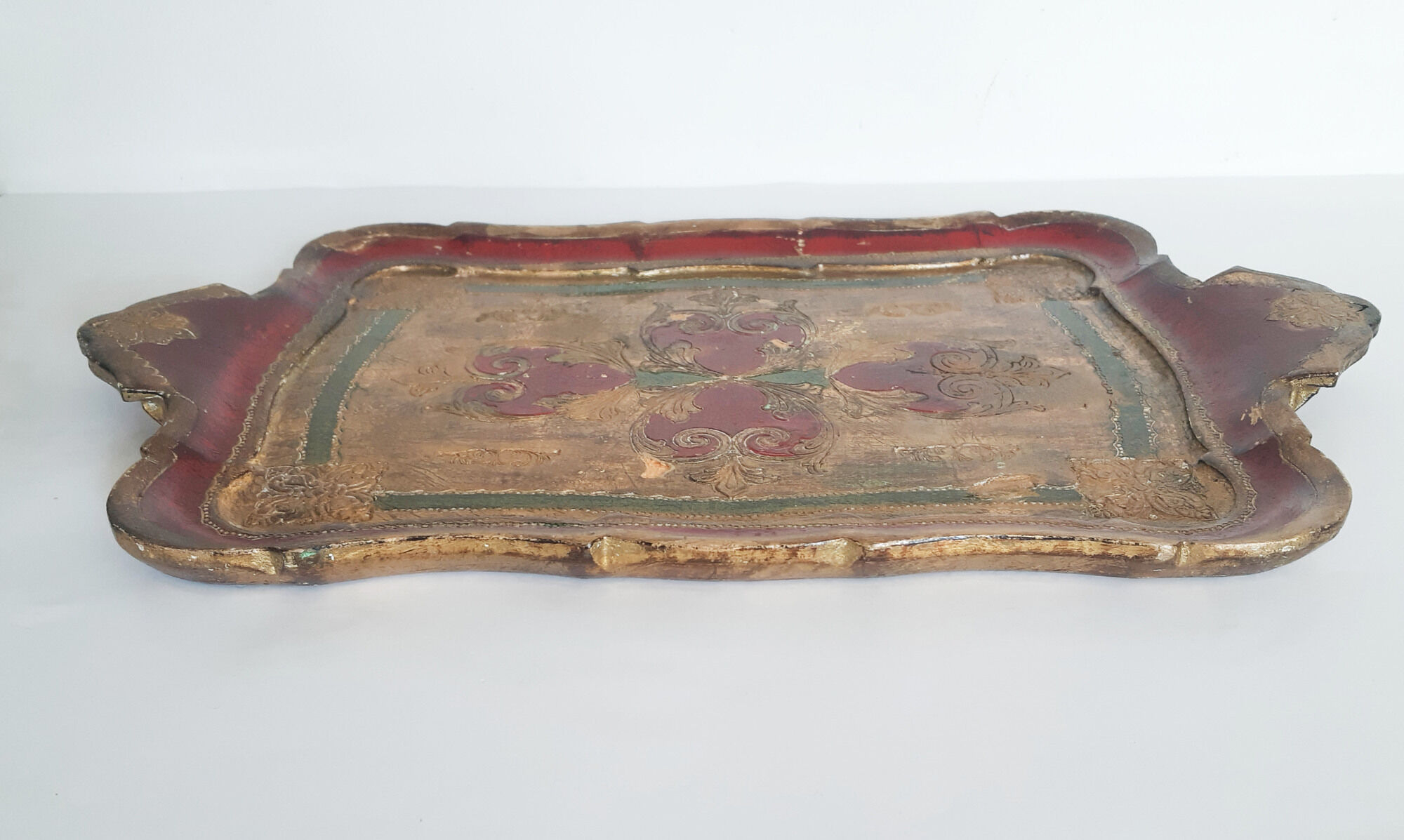 Venetian wooden top, red and gold, vintage, 50s
