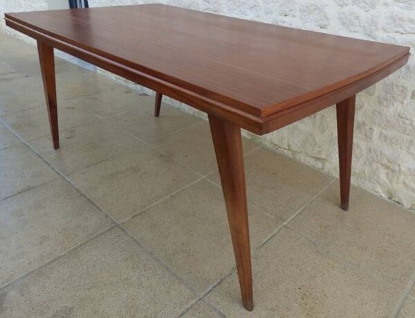 Table extensible pieds compas année 50 rallonges non fournis en bois de teck–Très bon état