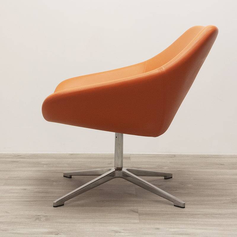 Open armchair in orange leather by Allermuir