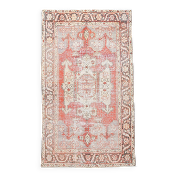 5x8 Red Geometric Tribal Turkish Vintage Rug, 141x240Cm