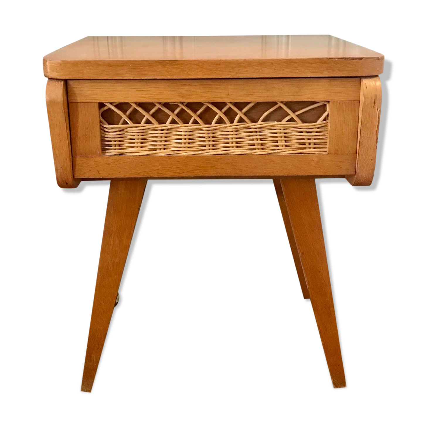 Bedside wood and rattan