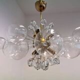 Lustre en verre d'art et laiton, conçu par René Roubicek, Tchécoslovaquie, années 1960