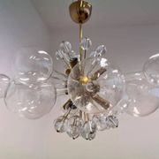 Design art glass and brass chandelier by Rene Roubicek, Czechoslovakia, 1960s