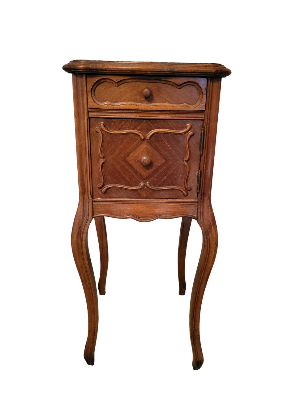 Antique walnut and marble bedside table